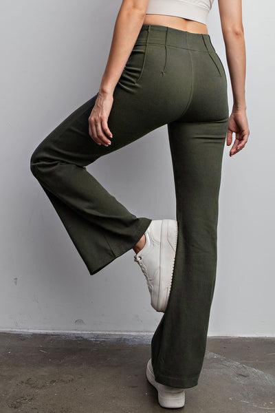 Olive Cotton Stretch Flare Pants