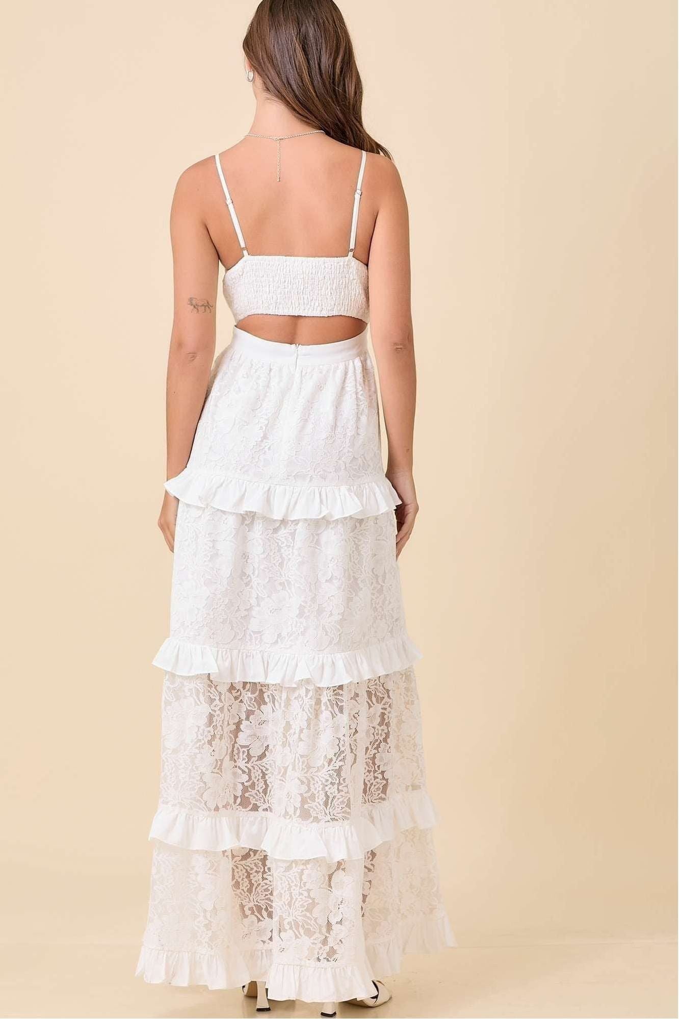 White Lace Tiered Maxi Dress