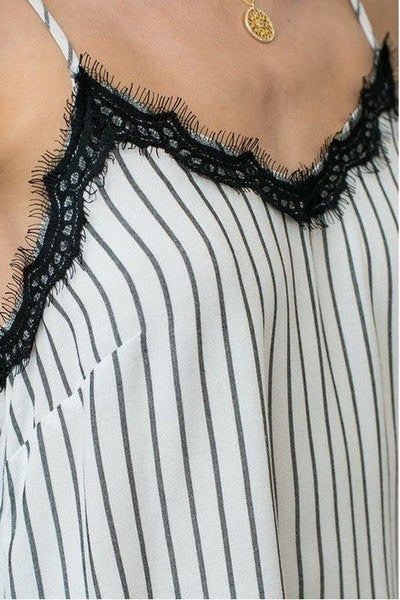 Sweet Noir Striped Lace Cami