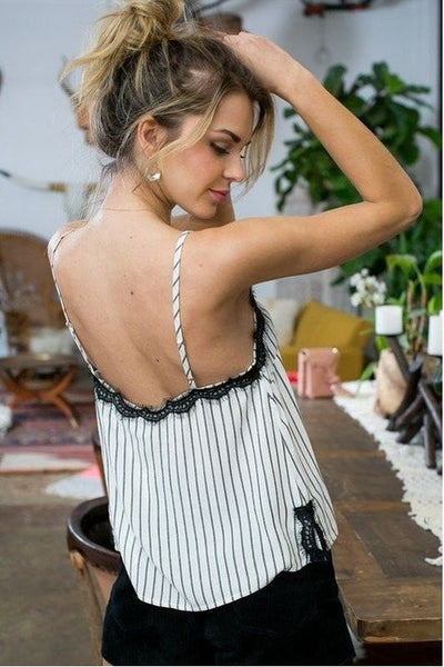 Sweet Noir Striped Lace Cami