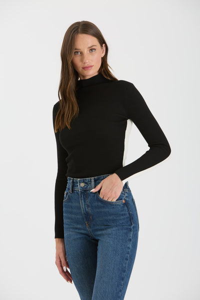 Two-Tone Mock Neck Top