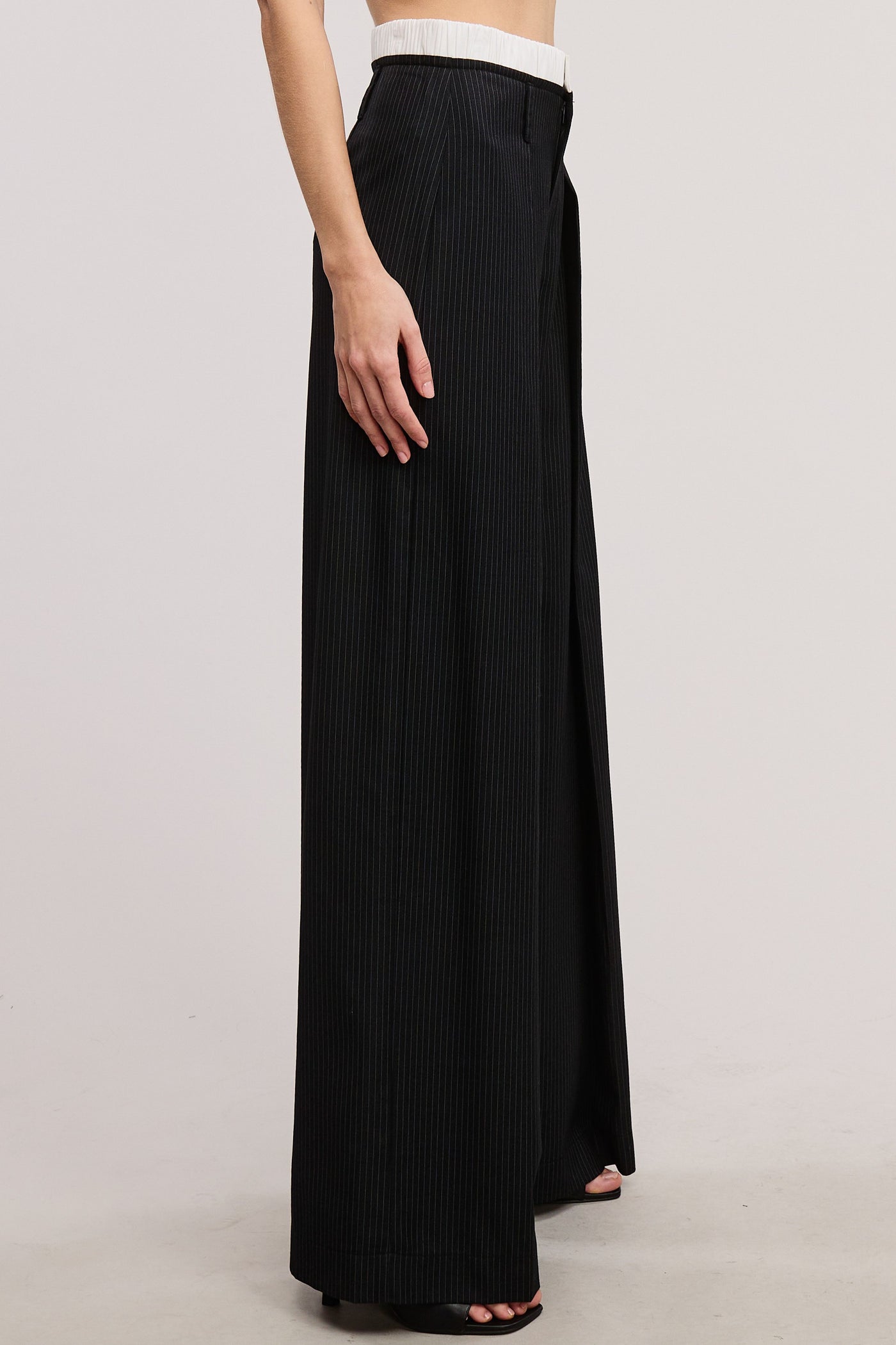 Pinstripe Wide-Leg Trousers (Pre-Order)