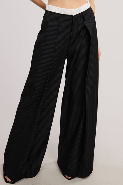 Pinstripe Wide-Leg Trousers (Pre-Order)