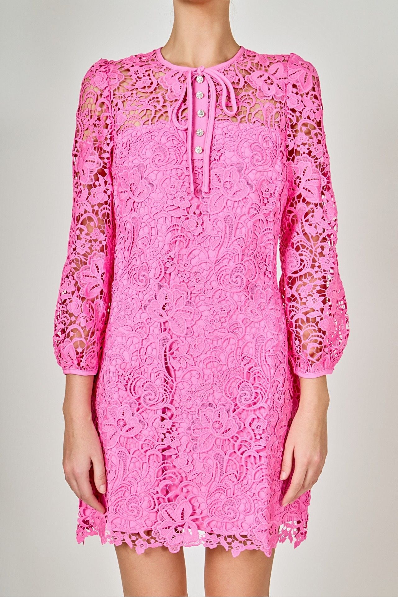 hot pink lace mini dress Hot Pink Floral Lace-Up Mini Dress | Womens | X-Large (Available in XS, S, M, L) | 100% Polyester