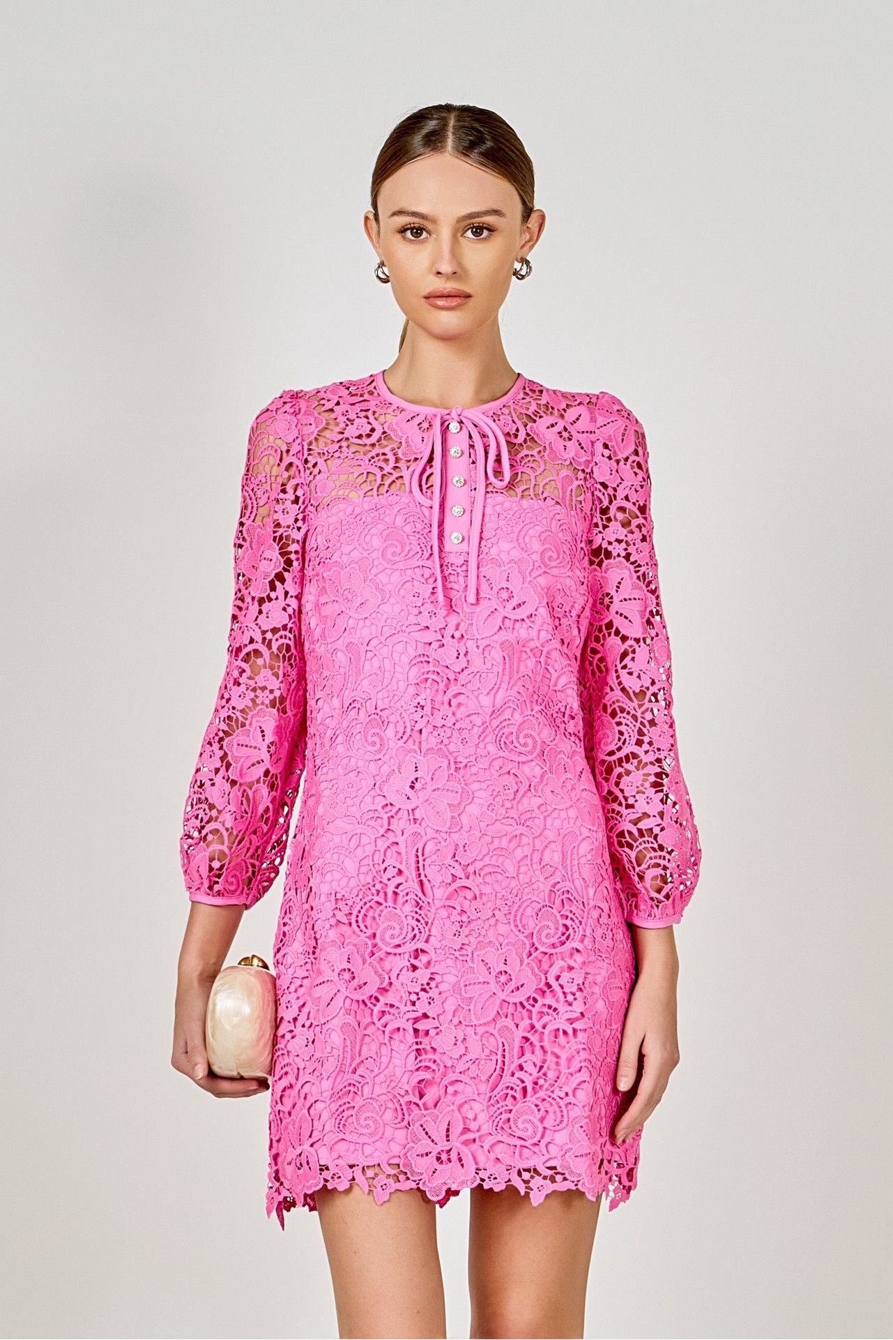 hot pink lace mini dress Pretty Pink Lace Sleeve Dress Pink / Extra Small (00/0)