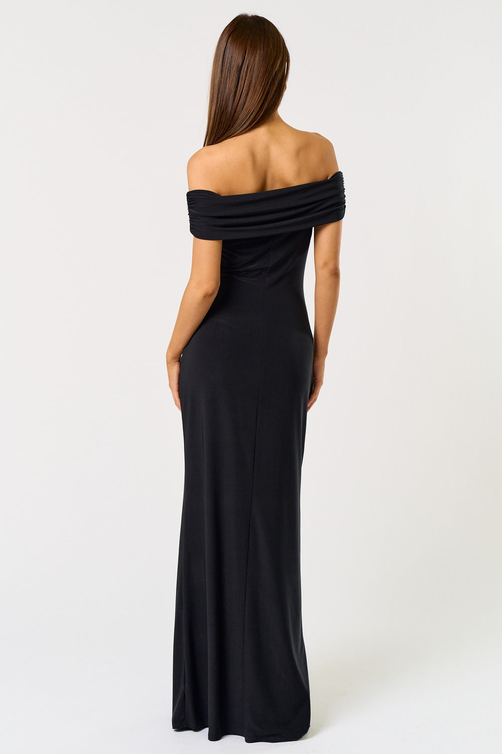 black bardot wrap slit slinky maxi dress Black Bardot Maxi Evening Dress Top Sale