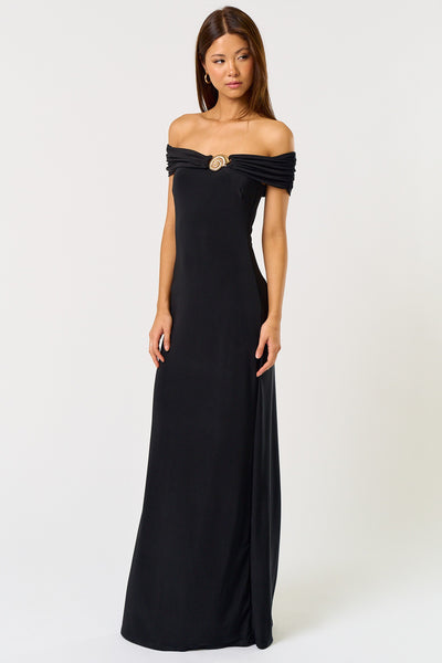 Glamour Off-Shoulder Black Gown
