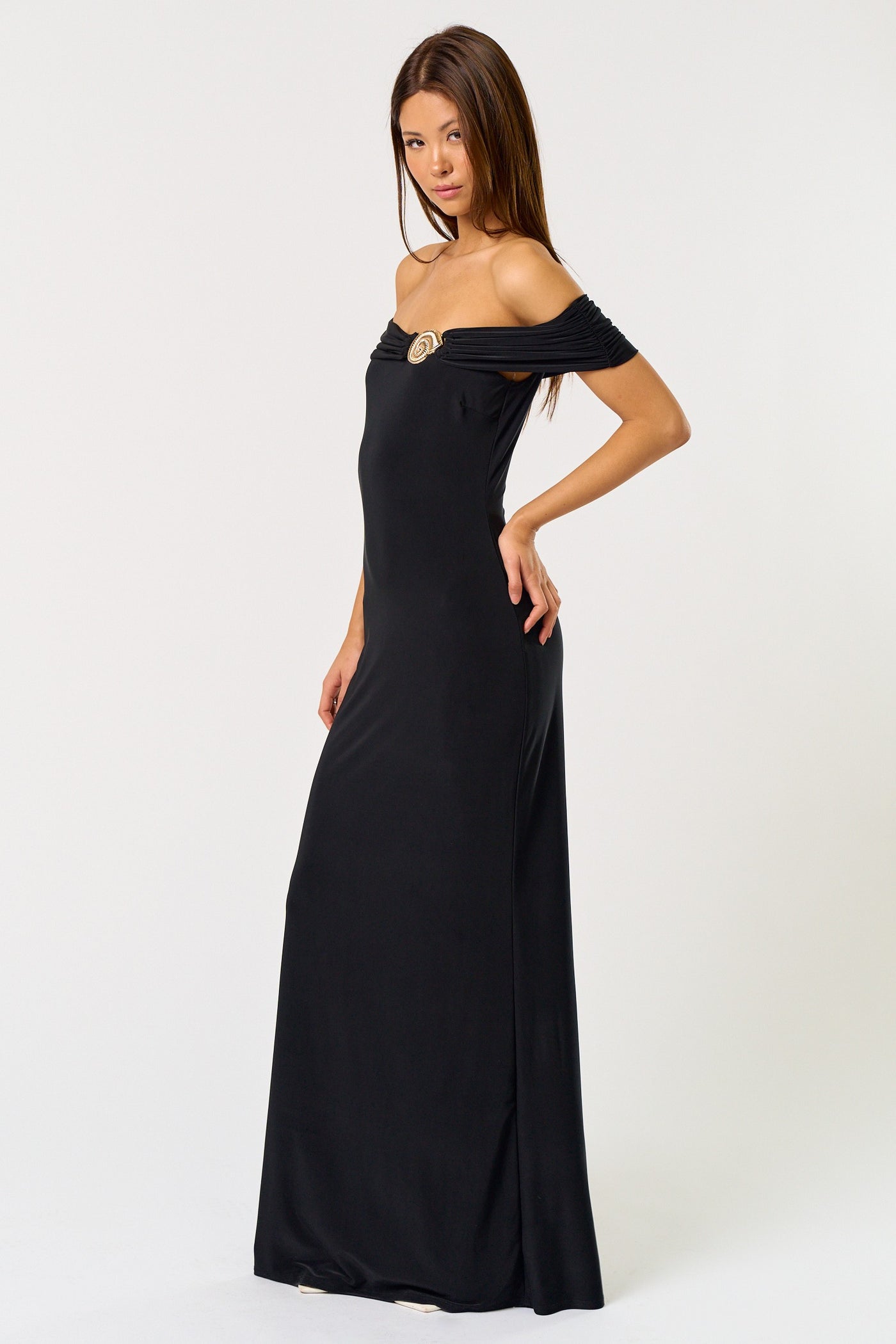 Glamour Off-Shoulder Black Gown