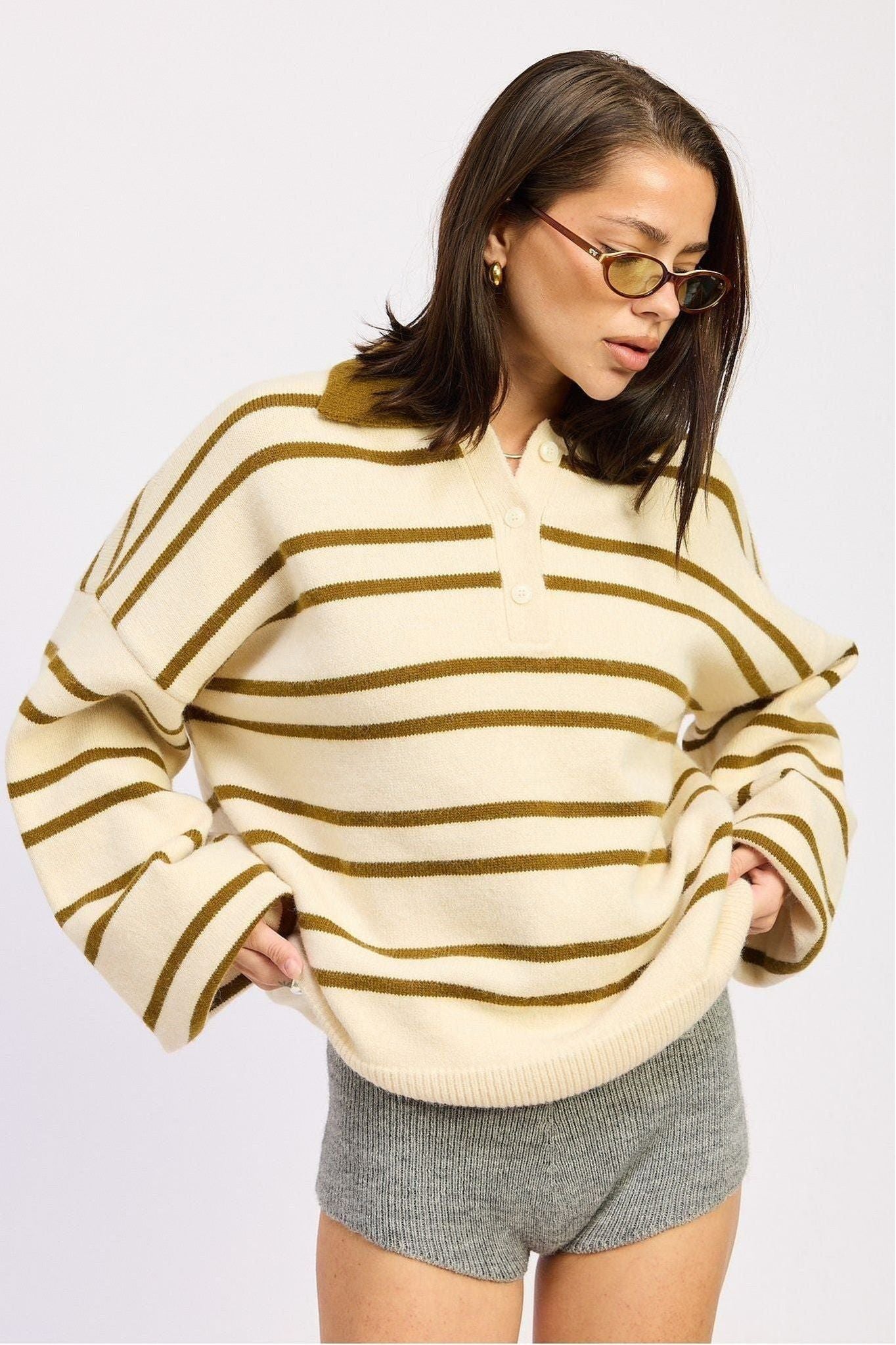 Olive Stripe Polo Knit