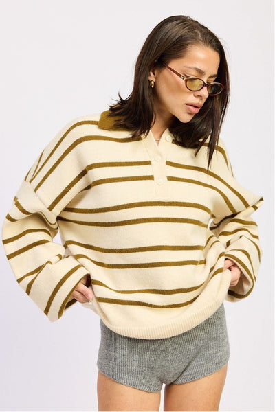 Olive Stripe Polo Knit