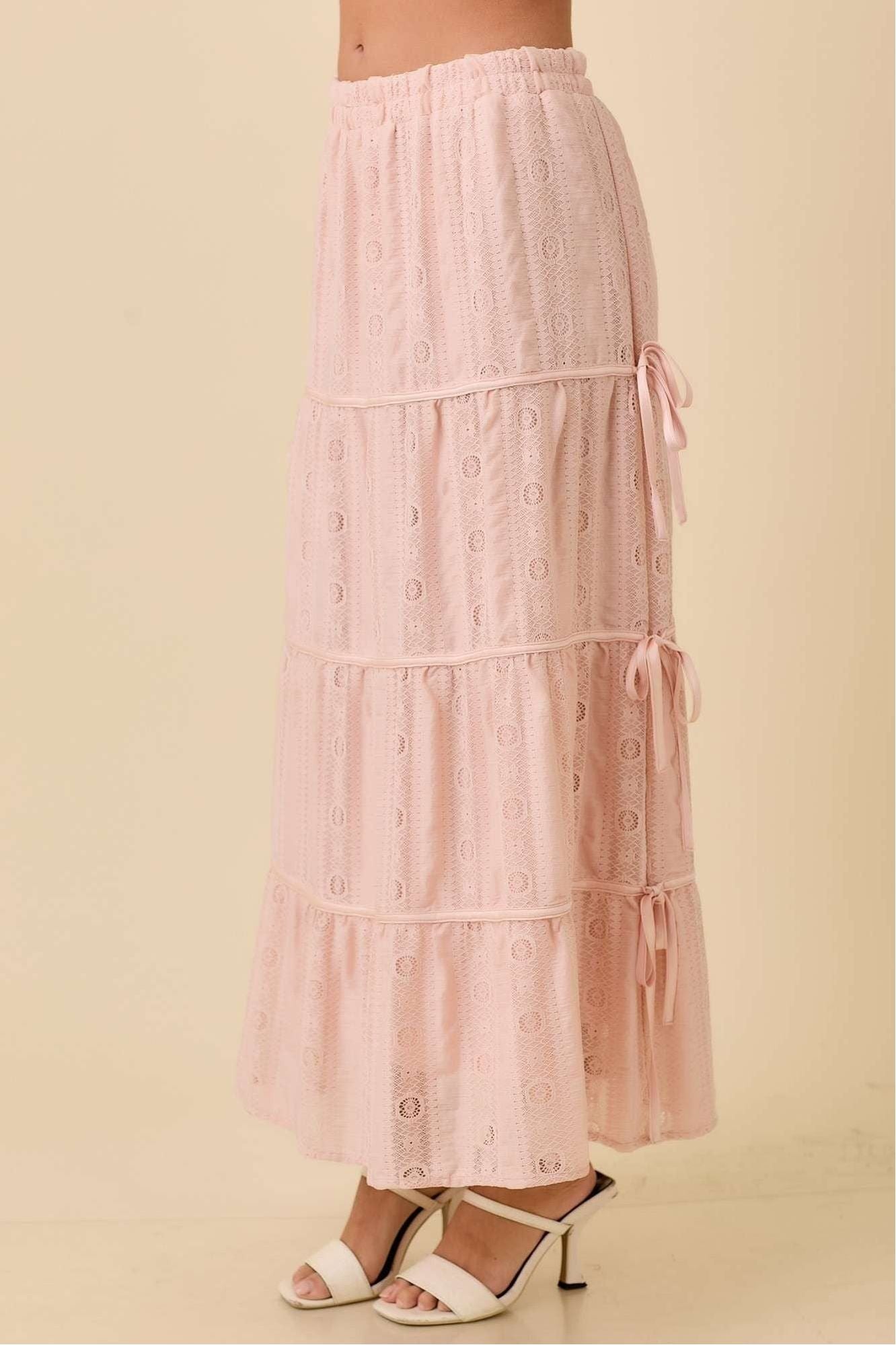 Blush Lace Tiered Maxi Skirt