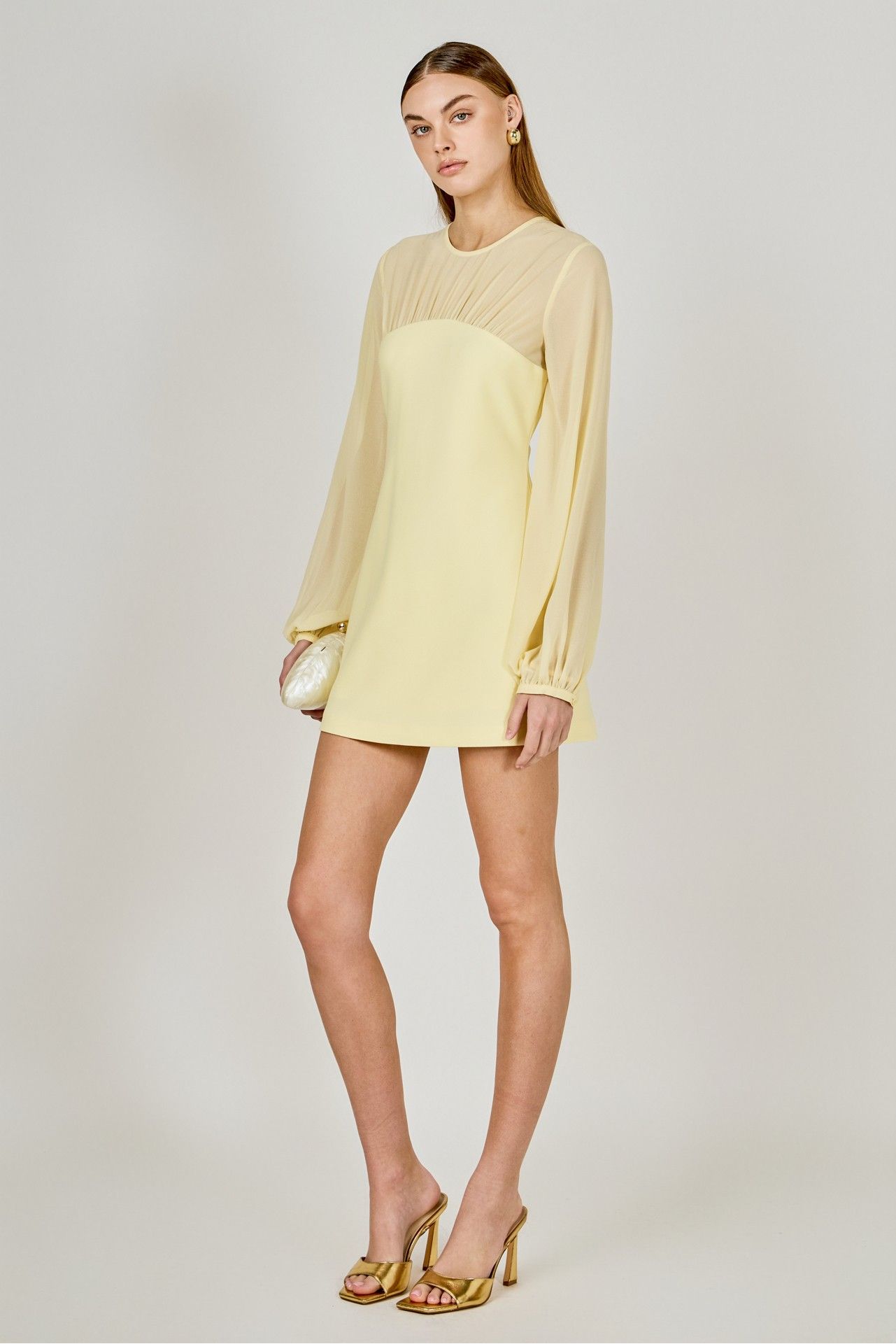 Lemon Chiffon Sleeve Mini Dress Small