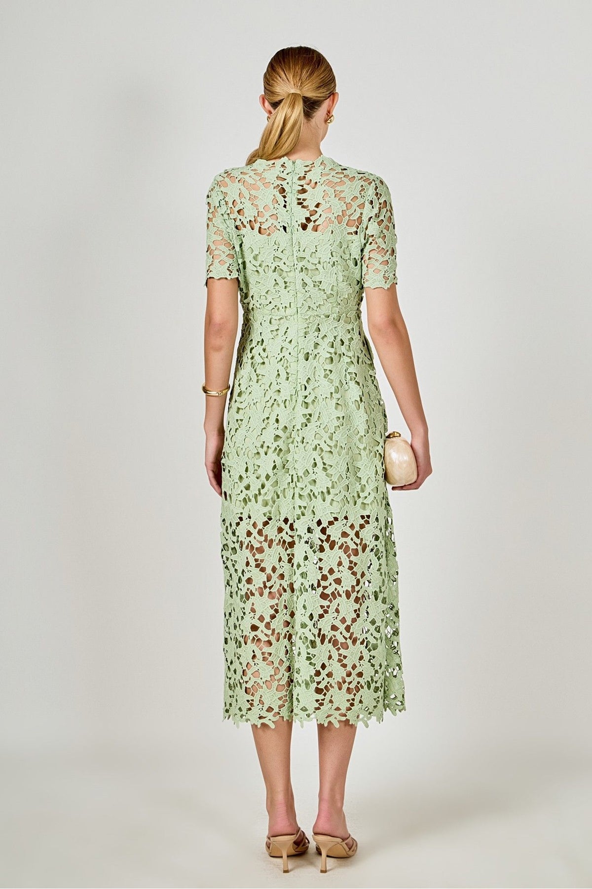 green guipure lace midi dress ZARA Guipure Lace Tube Midi Dress Flutter Cap Sleeves Emerald Green 2703/614 XS
