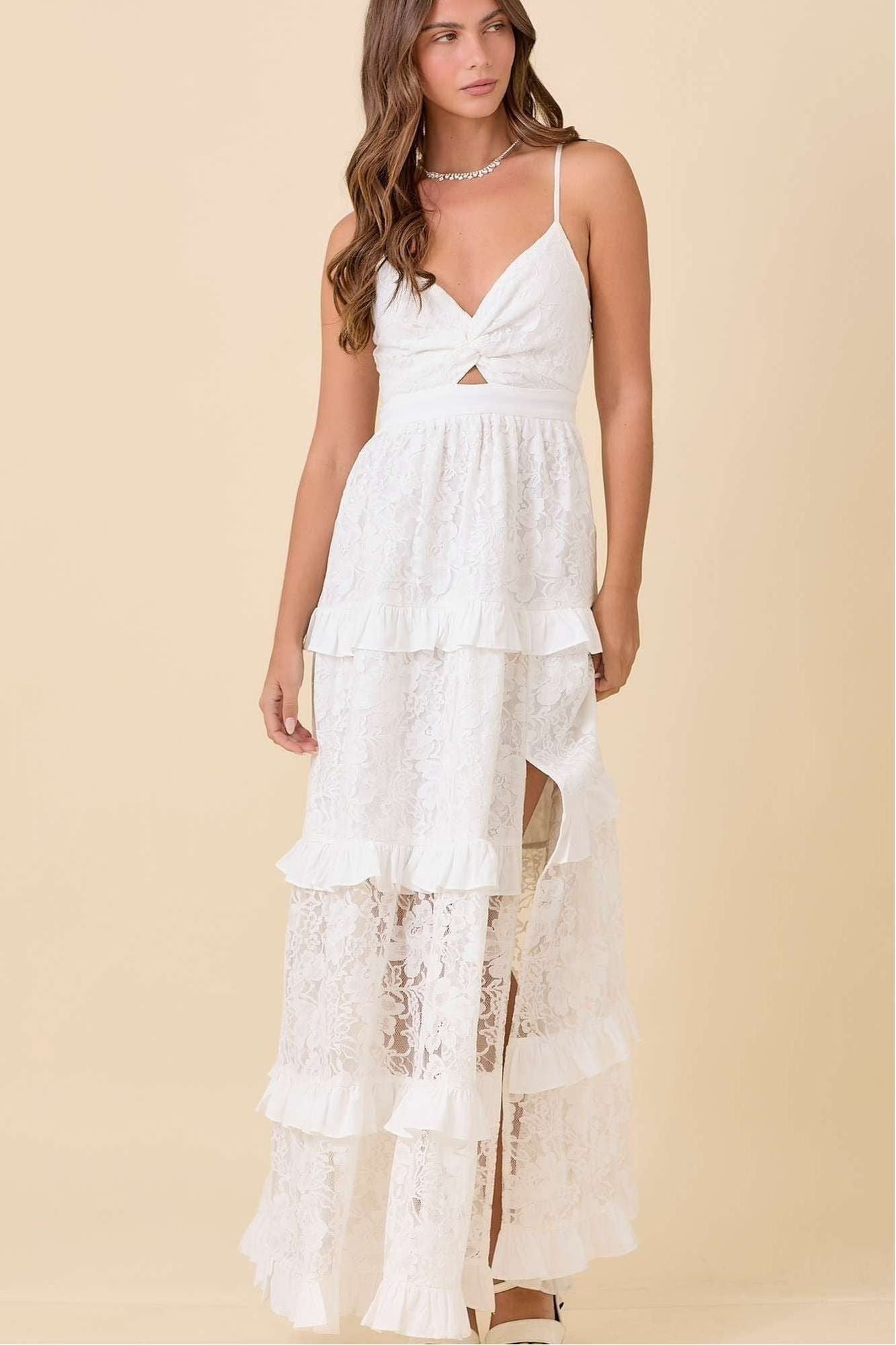 White Lace Tiered Maxi Dress