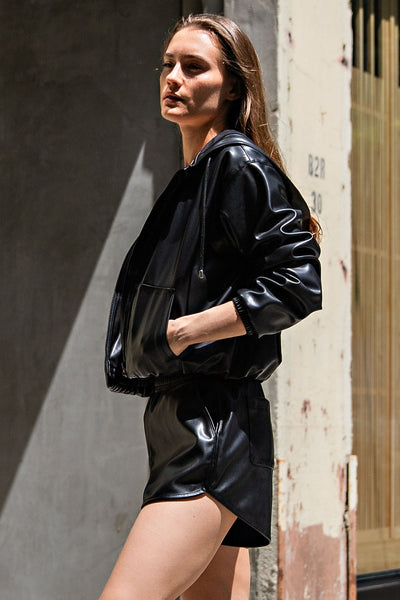 Cropped Leather Hoodie Jacket