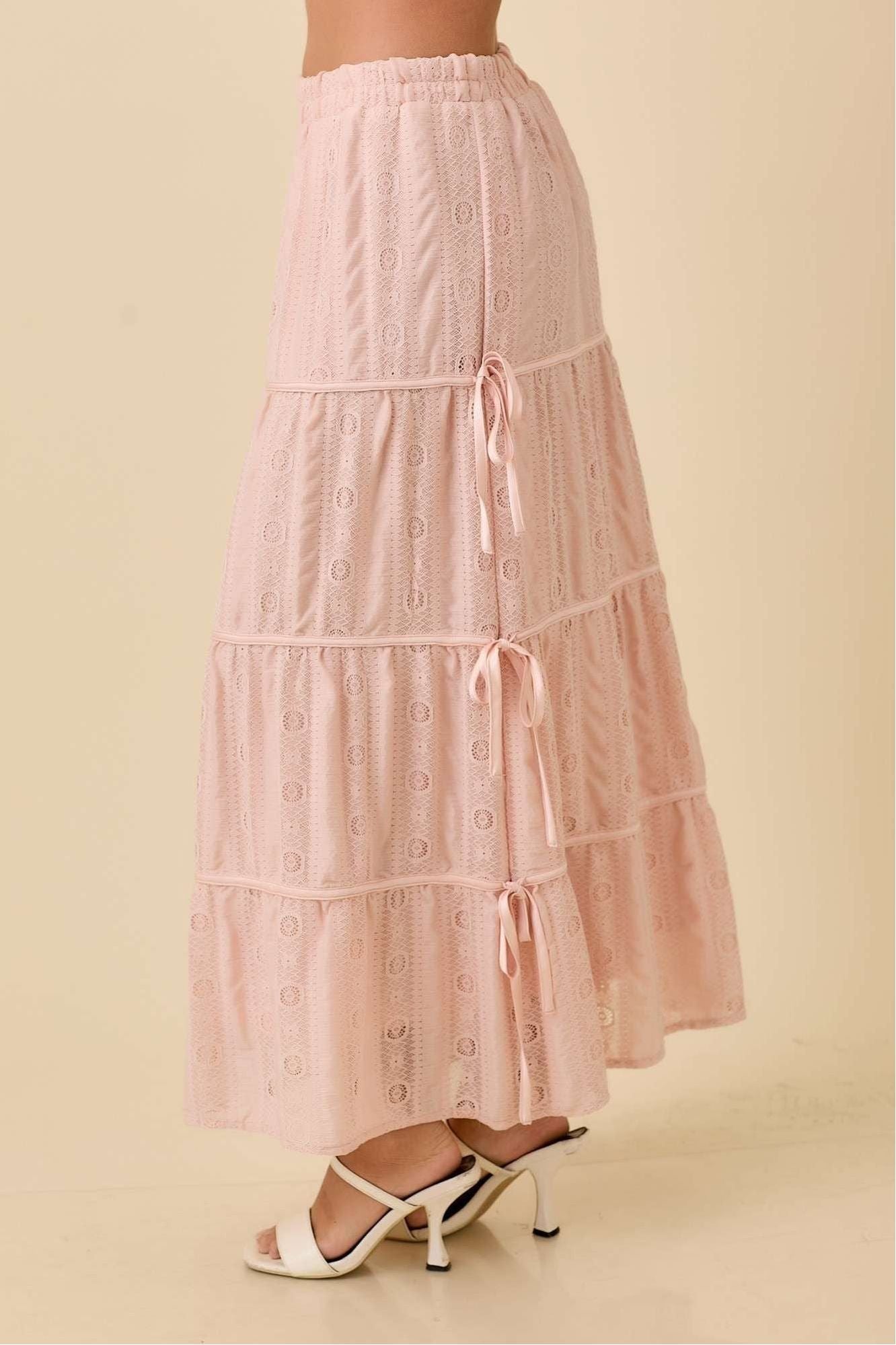 Blush Lace Tiered Maxi Skirt