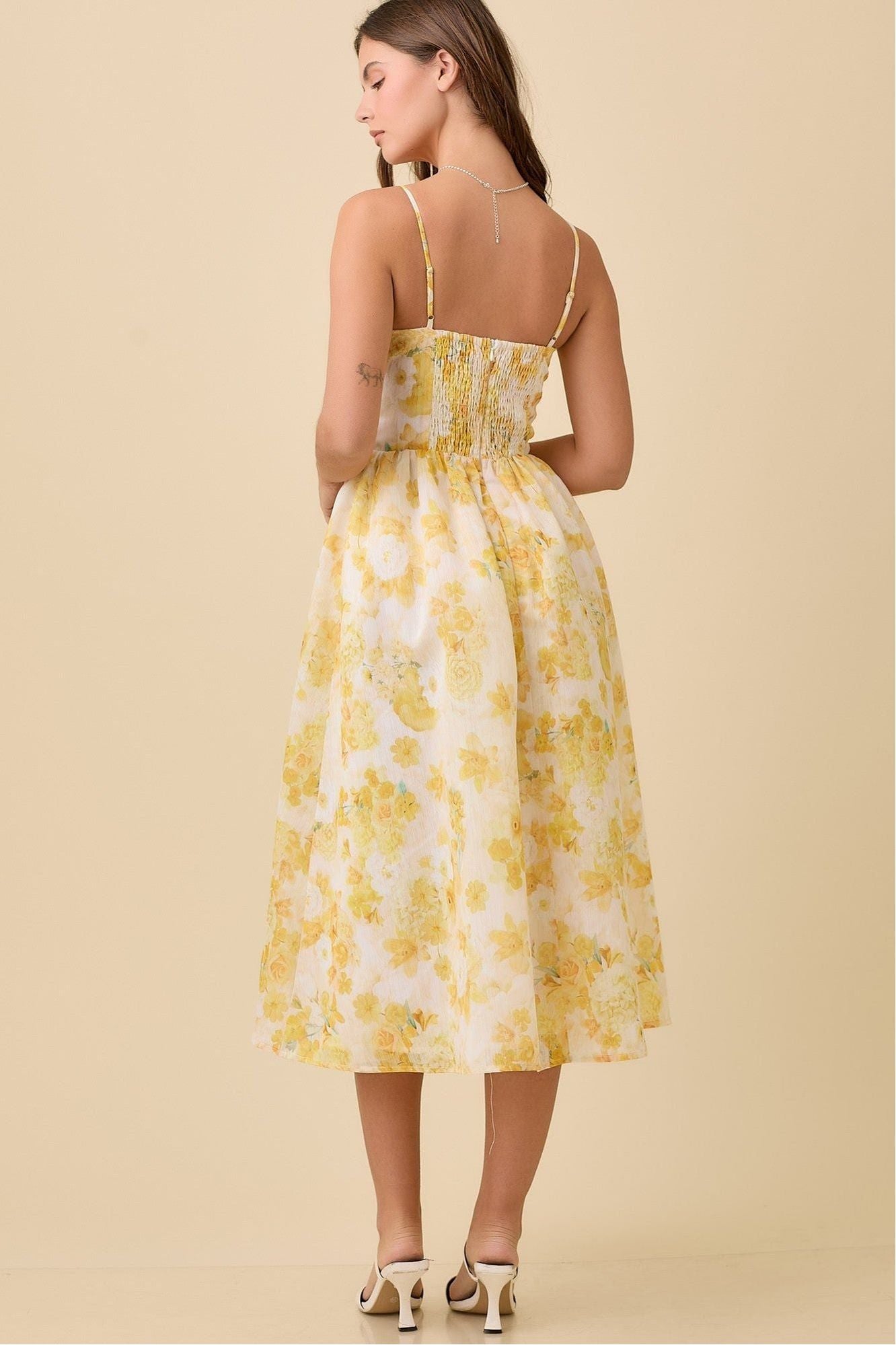 Yellow Floral Bustier Midi Dress