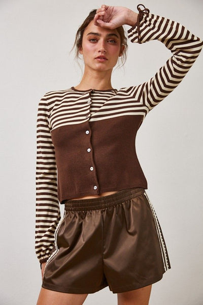 Mocha Satin Lace Trim Shorts