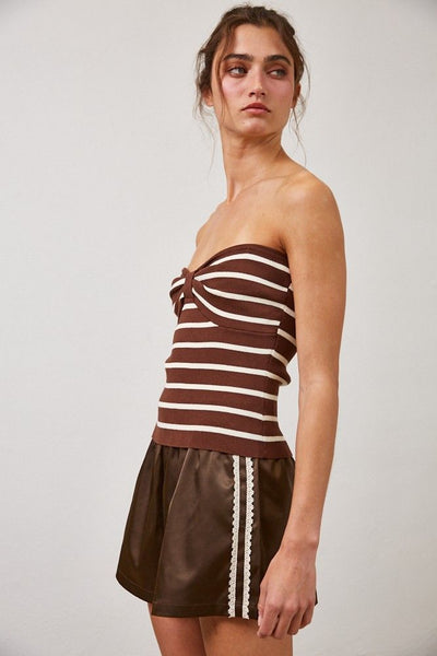 Mocha Satin Lace Trim Shorts