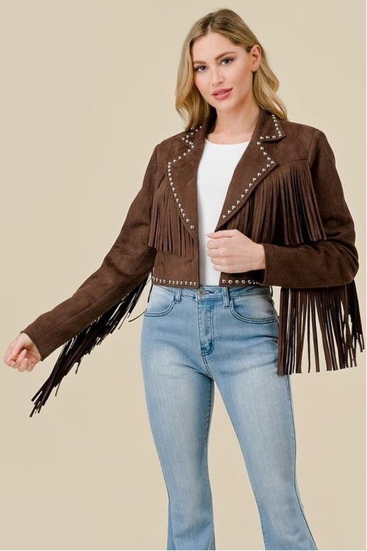 Suede Fringe Stud Jacket