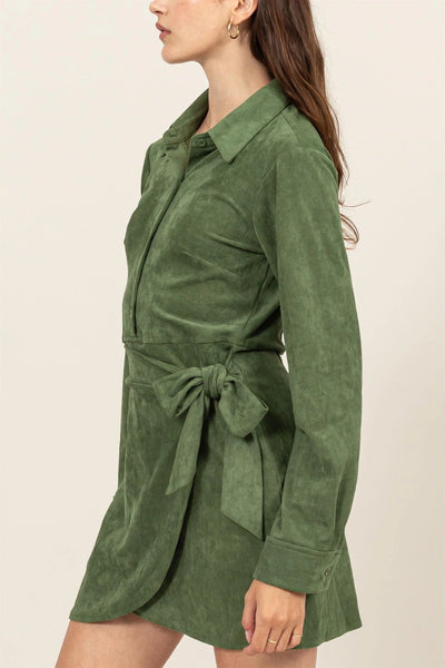 Green Suede Wrap-Around Dress