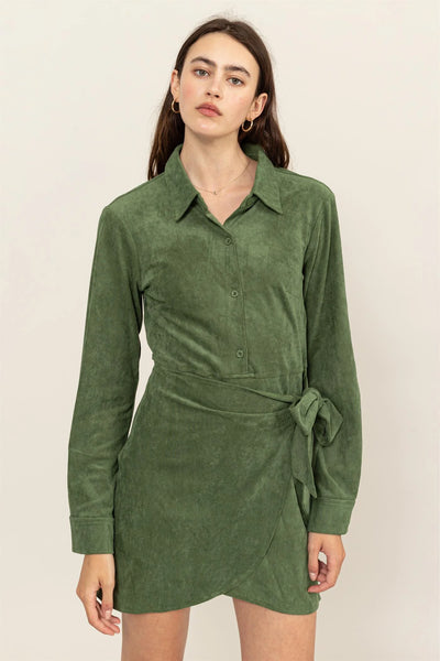 Green Suede Wrap-Around Dress