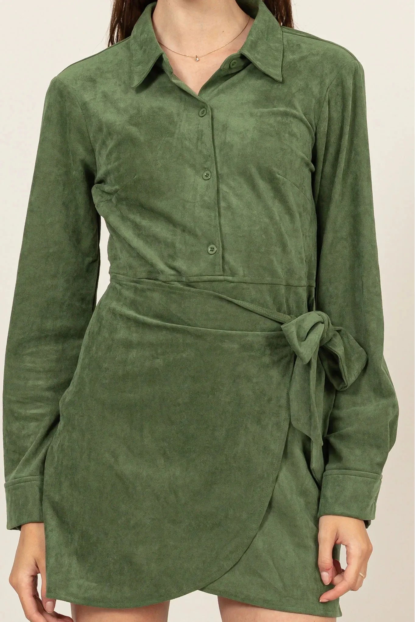 Green Suede Wrap-Around Dress