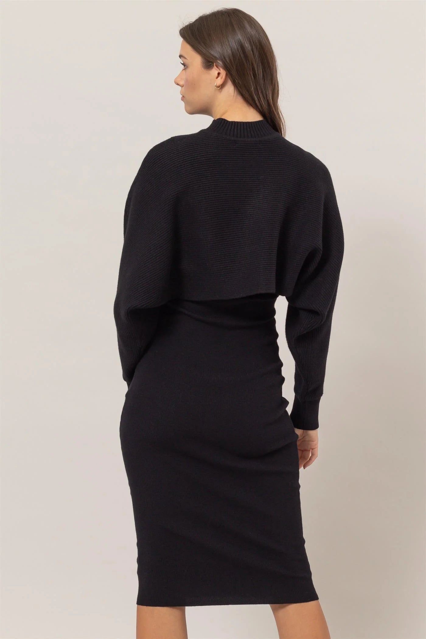 Black Knit Matching Dress and Sweater Set