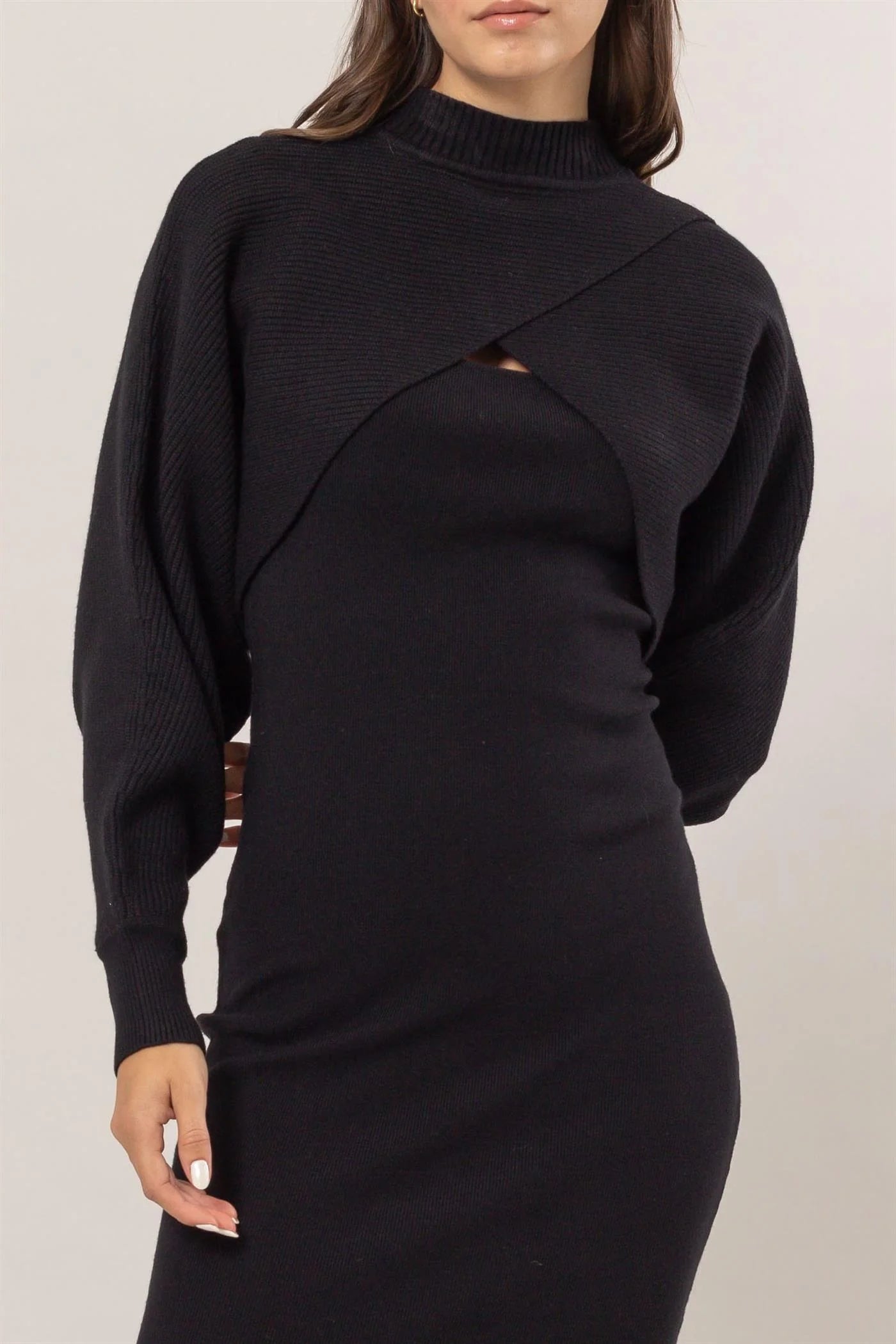 Black Knit Matching Dress and Sweater Set