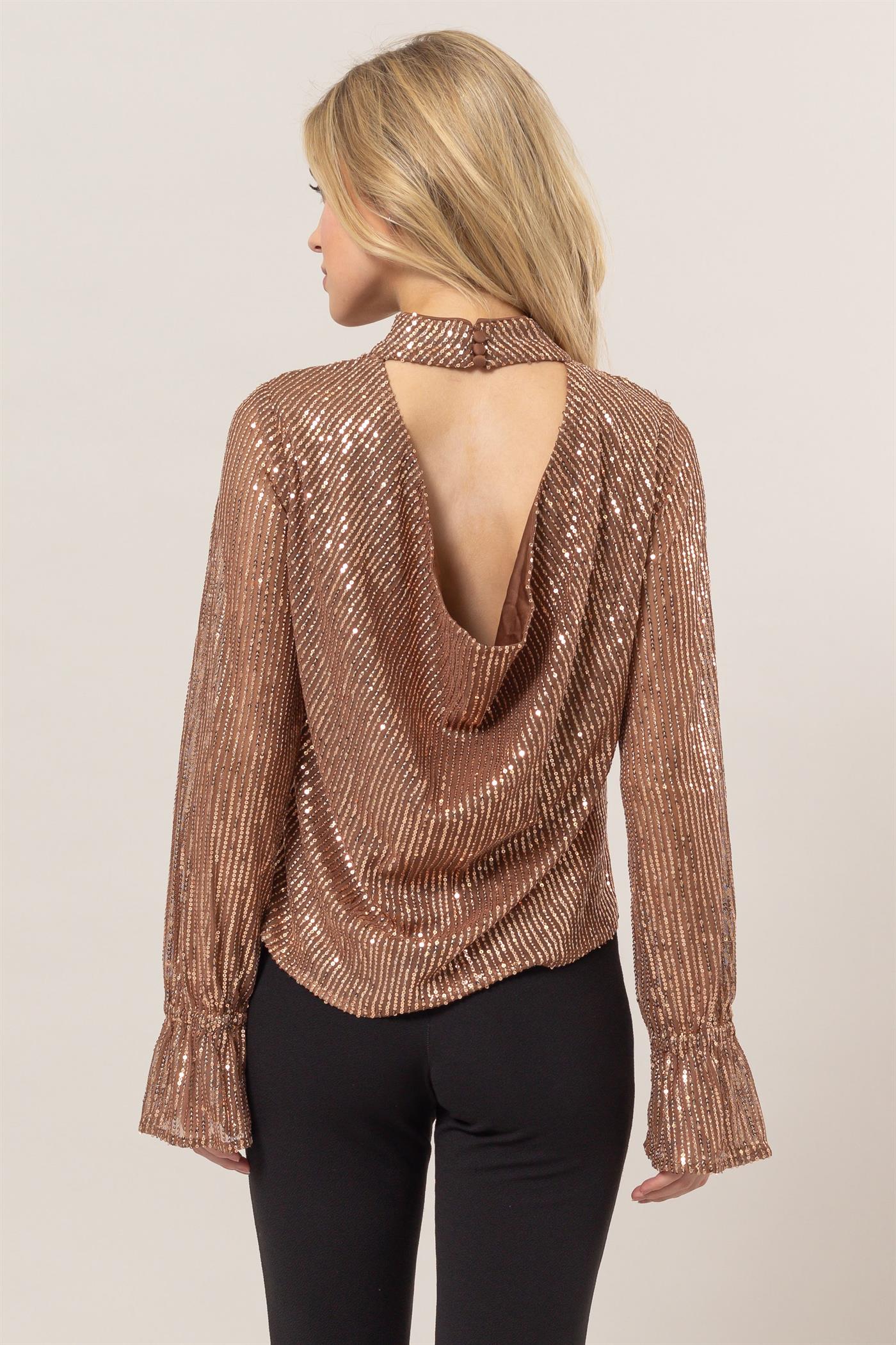 Sequin Open-Back Blouse