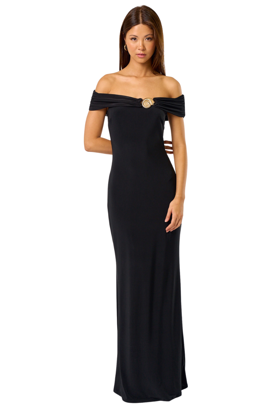 Glamour Off-Shoulder Black Gown