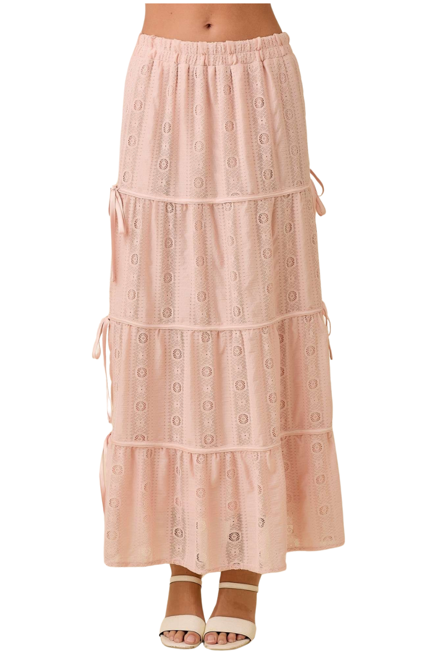 Blush Lace Tiered Maxi Skirt