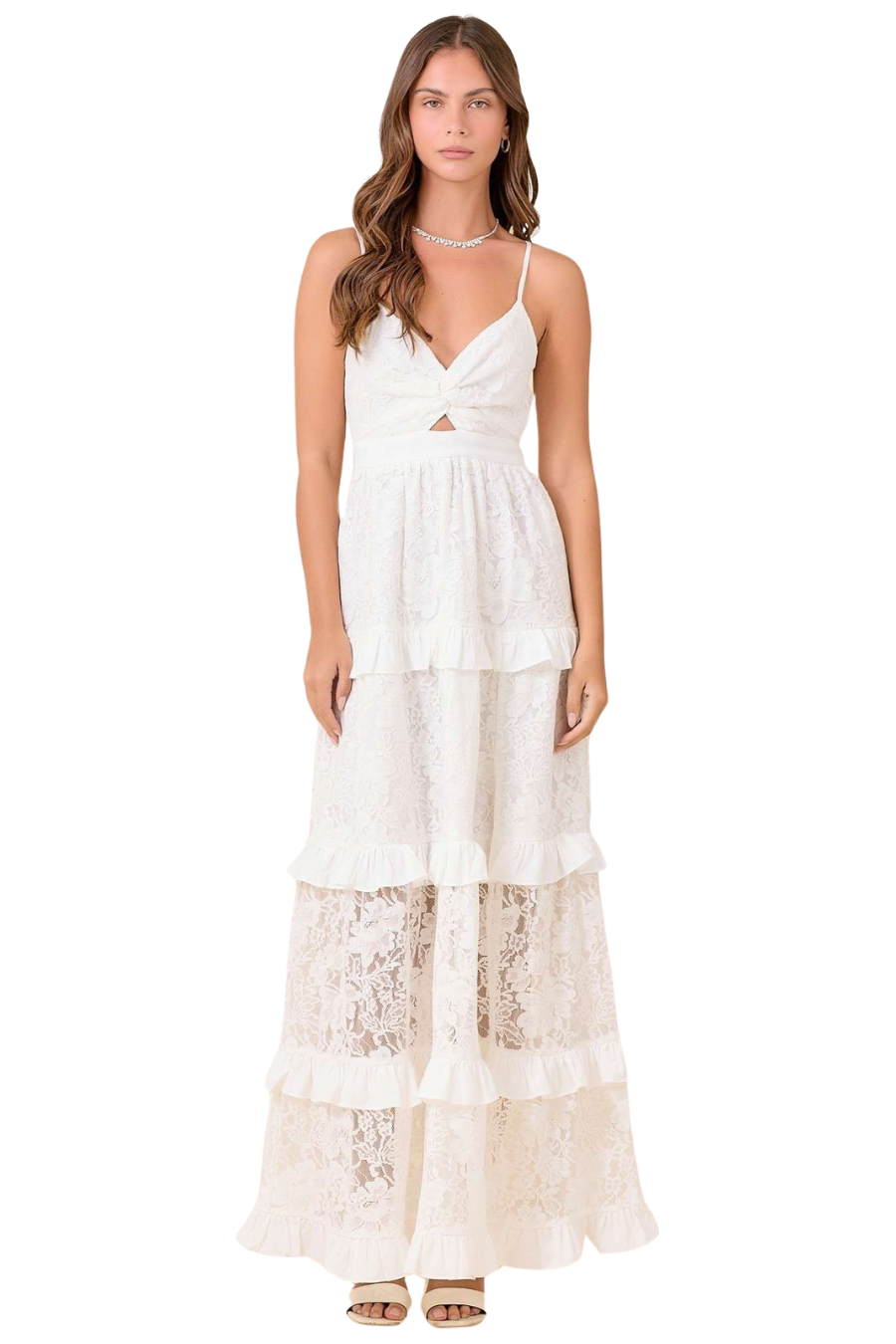 White Lace Tiered Maxi Dress