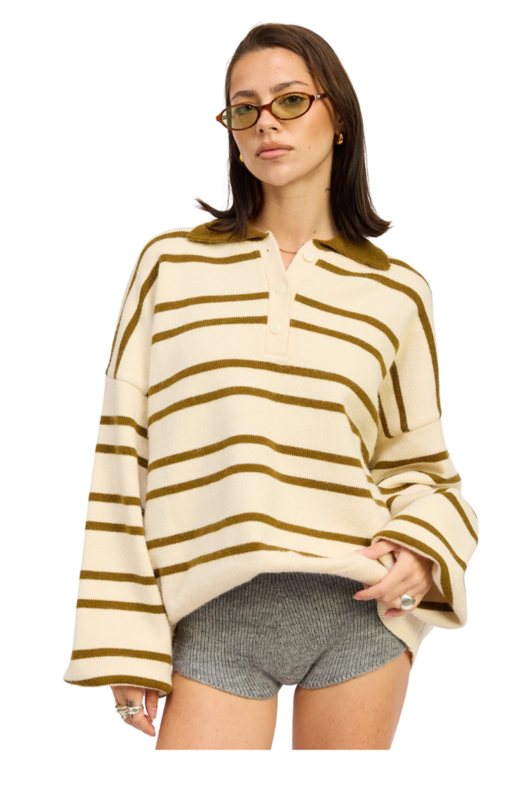 Olive Stripe Polo Knit