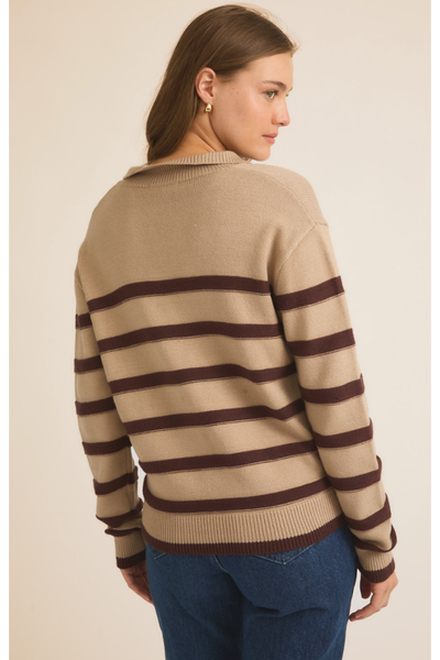 Turn Down Collar Striped Sweater