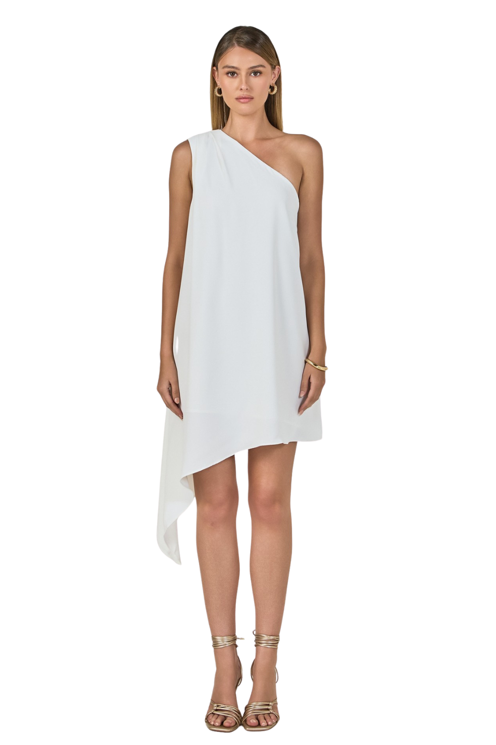 white one shoulder asymmetrical dress One-Shoulder Asymmetrical A-Line Minimalist White Dress With Shorts EU44