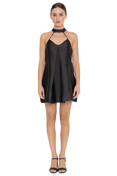 Black Pearl-Embellished Halter Mini Dress – Sister Store Concept