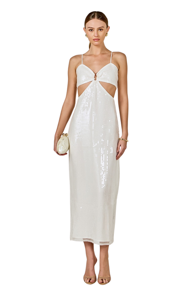 white sequin cut out dress Bandeau Cut Out Sequin Trim Mini Dress In White Texture | EGO US