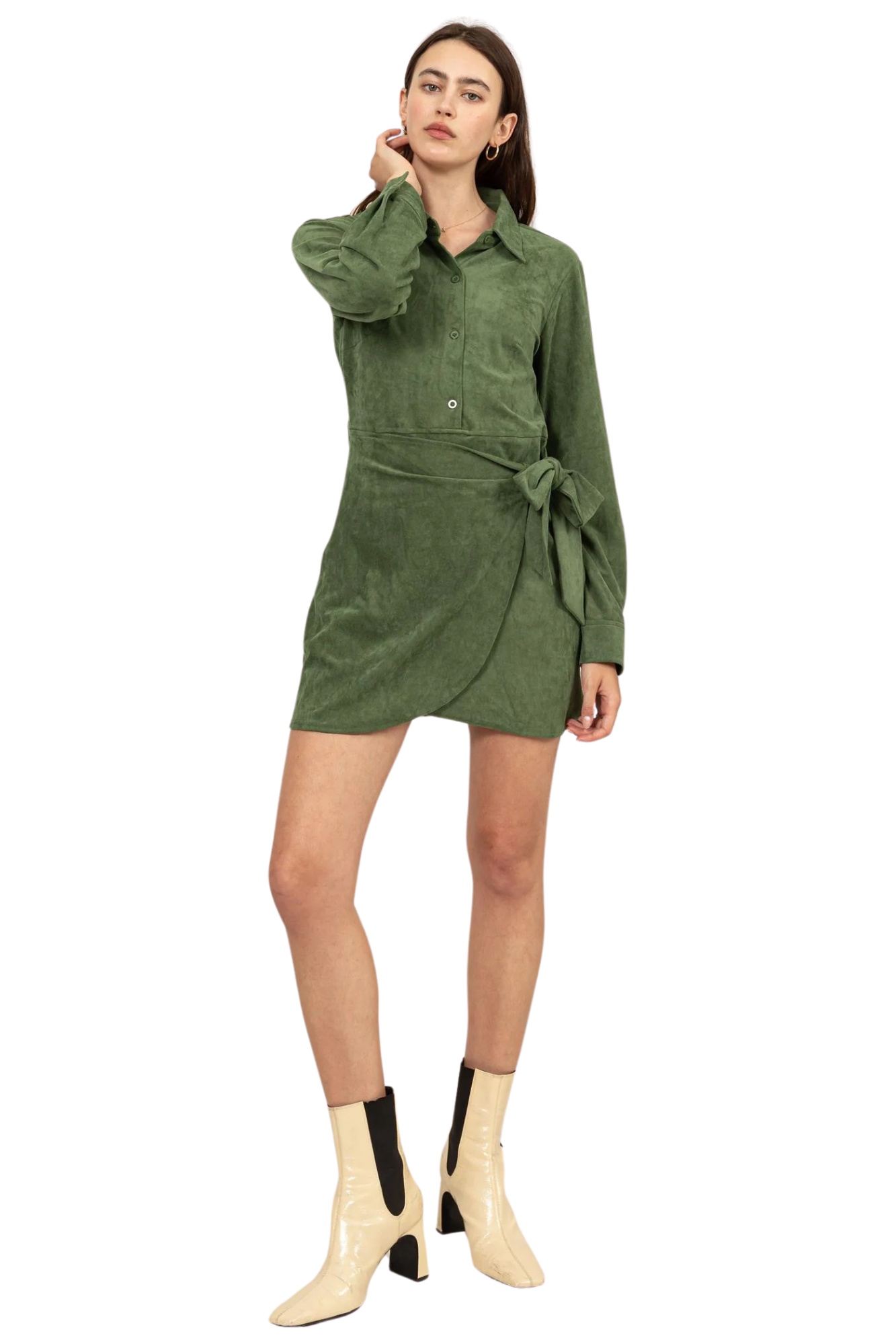 Green Suede Wrap-Around Dress