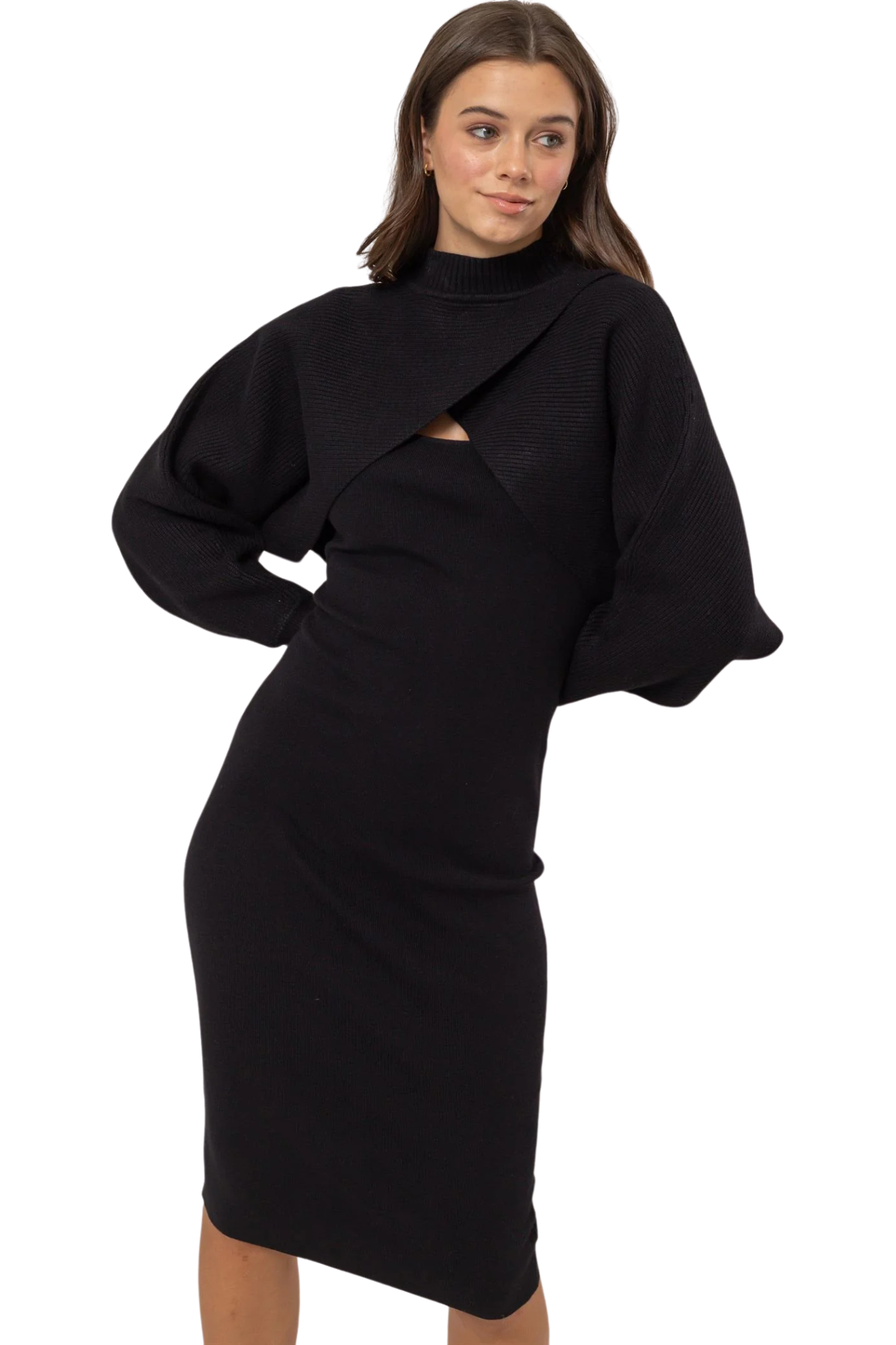 Black Knit Matching Dress and Sweater Set