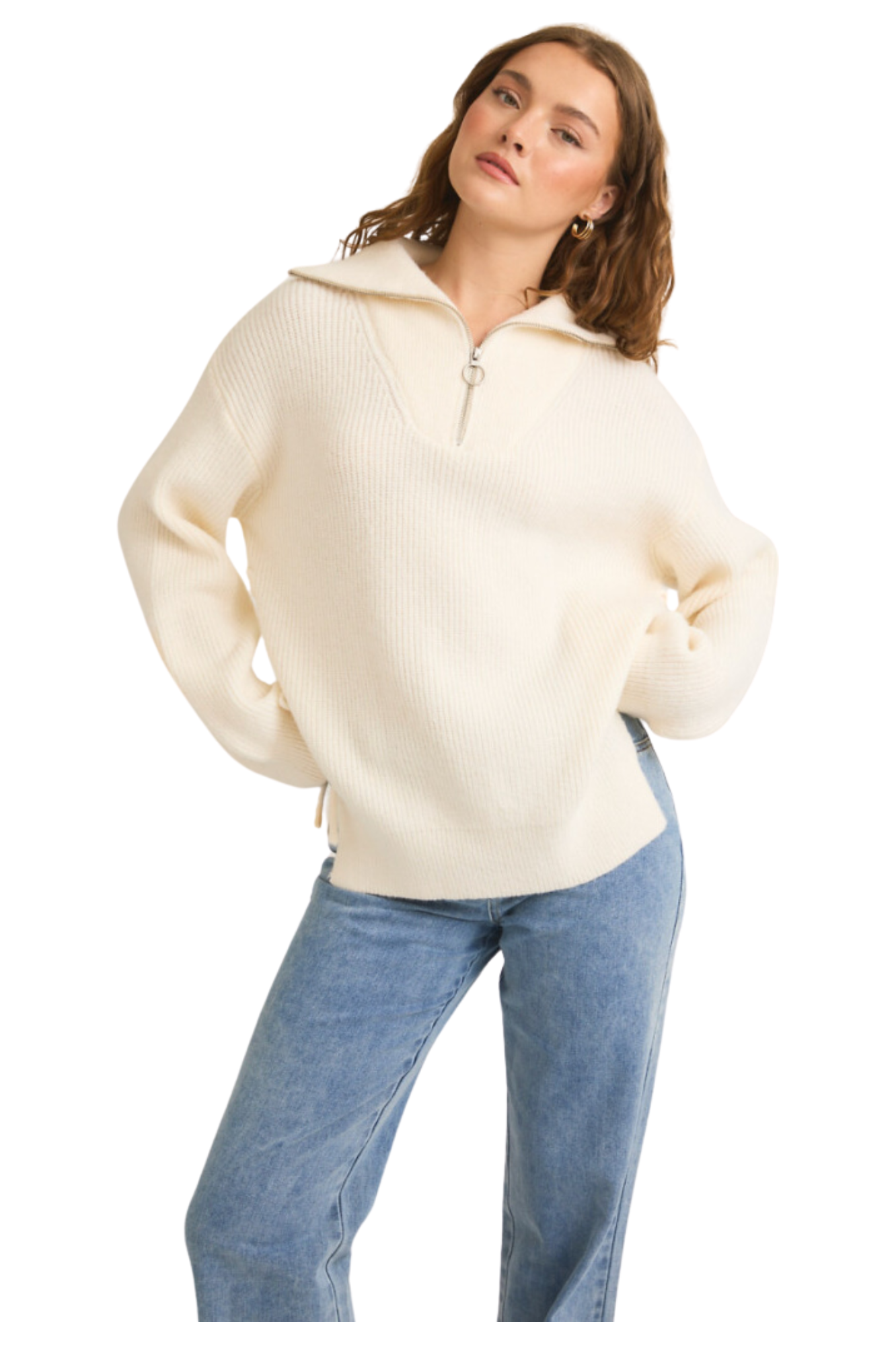 Cream Quarter Zip Sweater