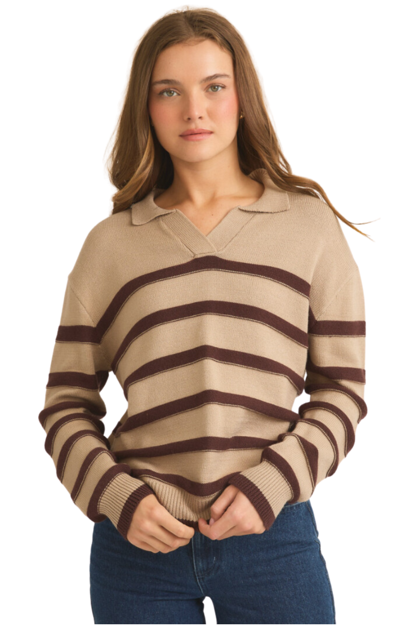 Turn Down Collar Striped Sweater