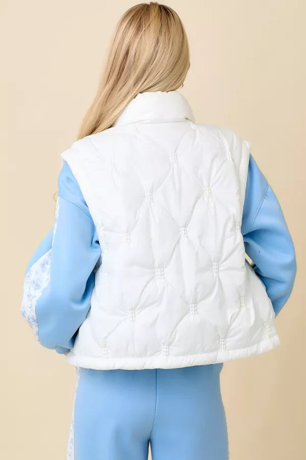 White Quilted Zipper Vest