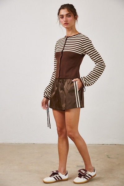 Mocha Satin Lace Trim Shorts
