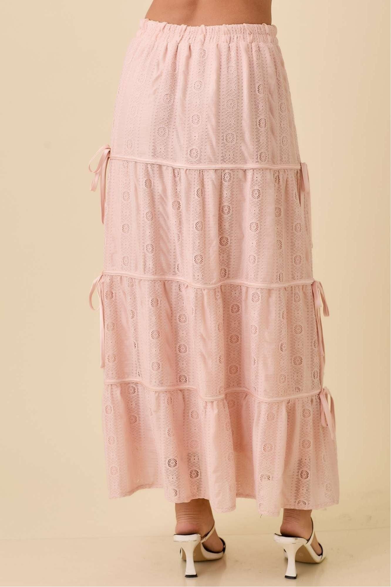 Blush Lace Tiered Maxi Skirt