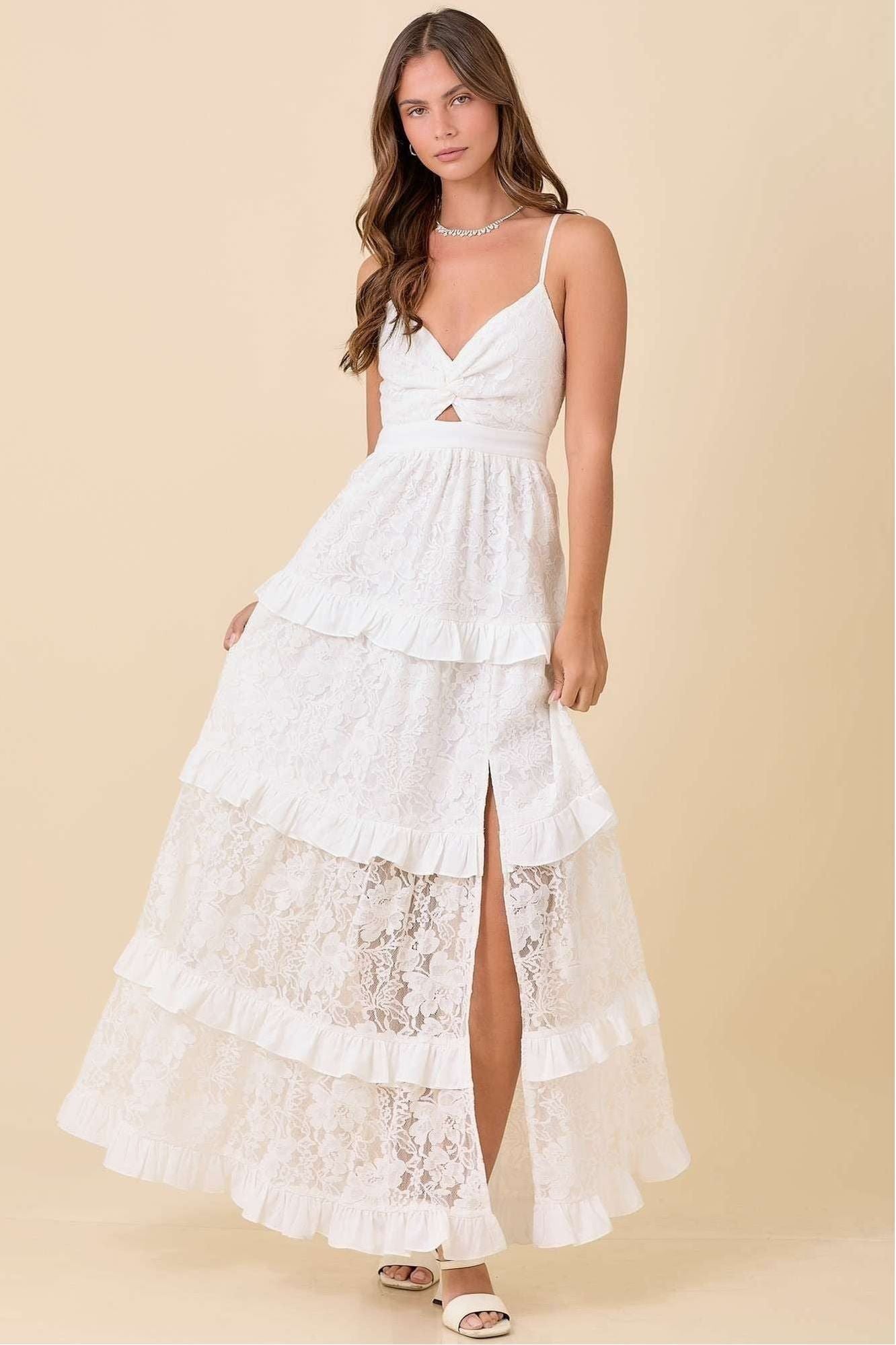 White Lace Tiered Maxi Dress