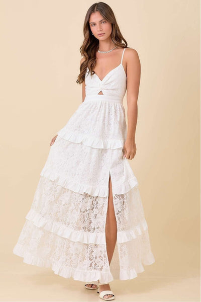 White Lace Tiered Maxi Dress