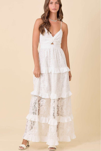 White Lace Tiered Maxi Dress