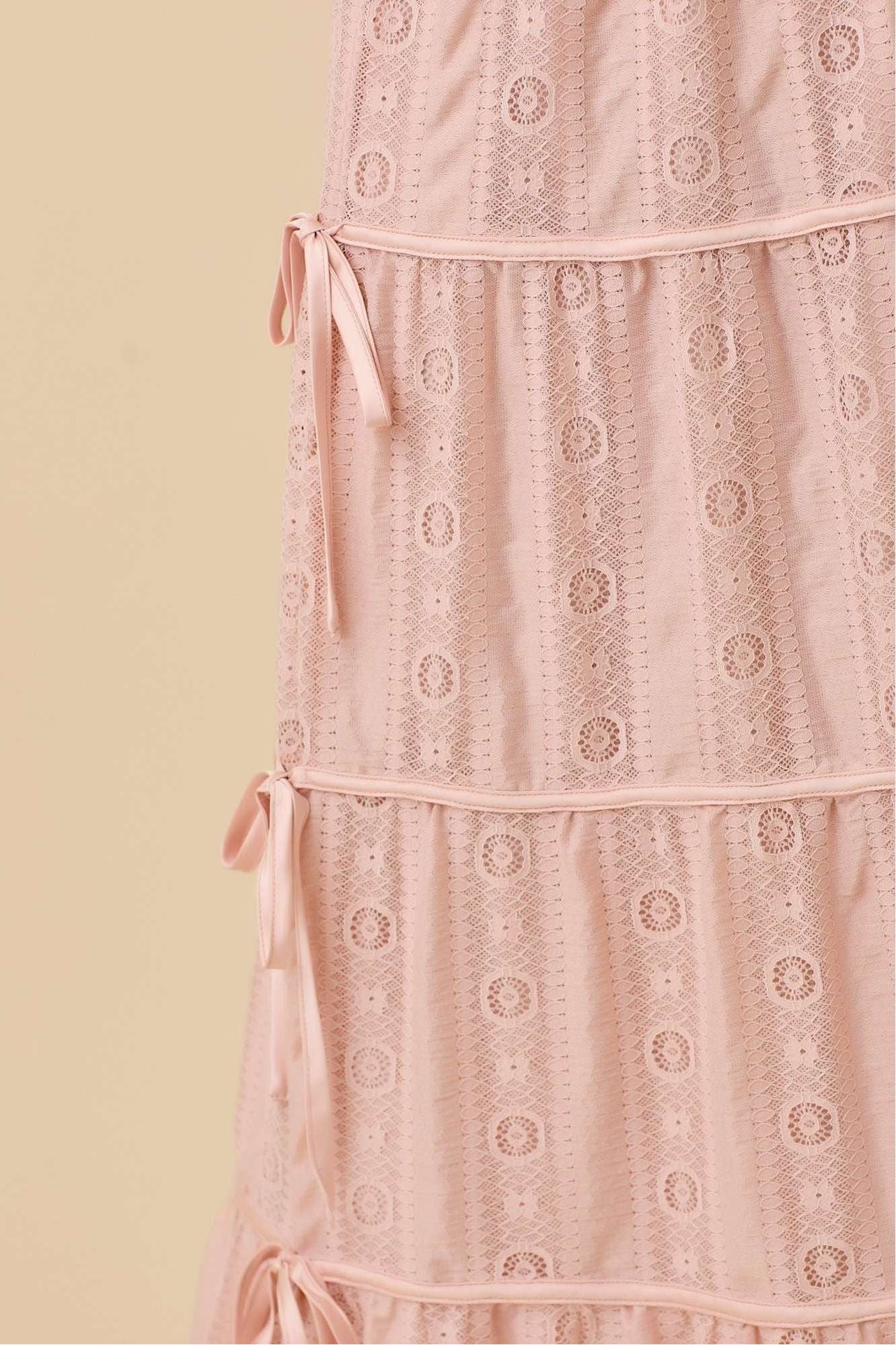Blush Lace Tiered Maxi Skirt